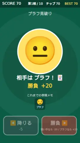 ブラフ見破りのゲーム画面