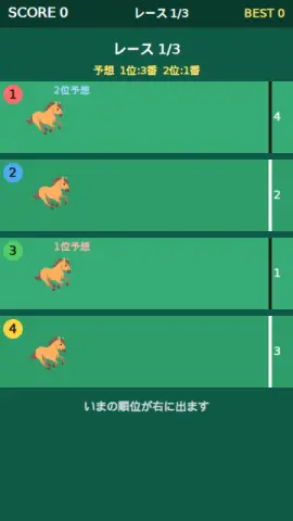 着順予想のゲーム画面