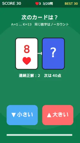 ハイ＆ローのゲーム画面