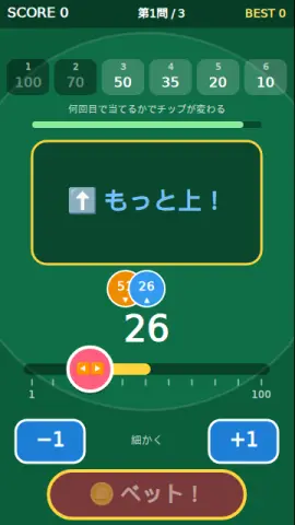 数あてチップのゲーム画面
