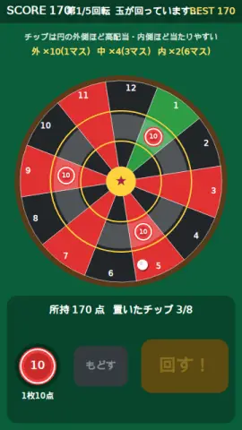 ルーレット置きのゲーム画面