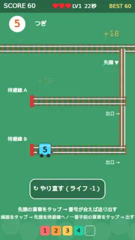 列車並べ替えのゲーム画面